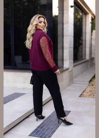 Жіночий костюм двійка кофта з сітчастими рукавами та брюки середньої посадки MonCher (340979652)