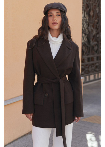 Темно-коричневое демисезонное Пальто женское двубортное с поясом итальянский кашемир демисезонное Seventeen
