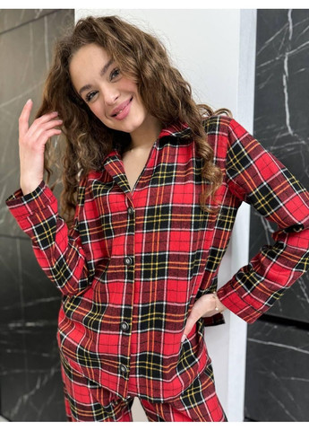 Червона піжама жіноча клітка червоно-чорна фланелева / домашній костюм жіночий теплий у червону клітинку / піжама жіноча фланель червона No Brand