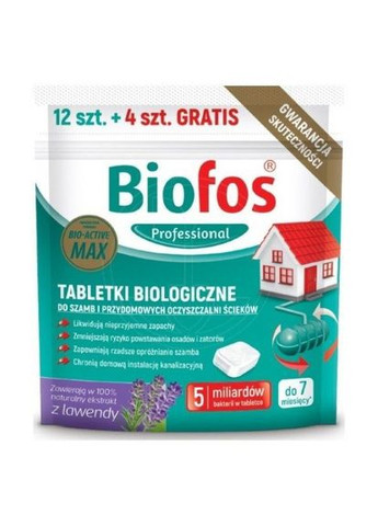 Таблетки для септиков и выгребных ям Professional лаванда с пробиотиком, 16 шт. (025835) Biofos (282847711)