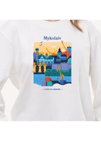 Молочный свитшот лонг женский с принтом николаев Малюнки (377547163)