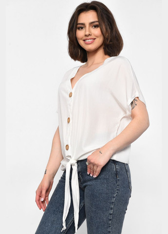 Белая блуза женская полубатальная с коротким рукавом белого цвета с баской Let's Shop