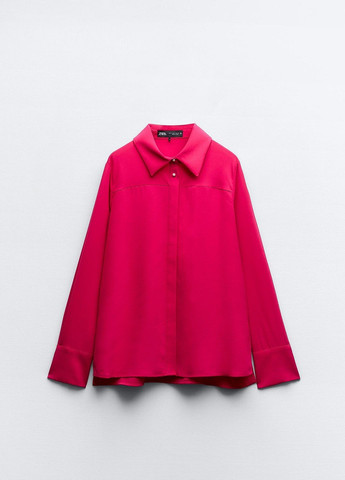 Фуксиновая (цвета Фуксия) кэжуал рубашка однотонная Zara