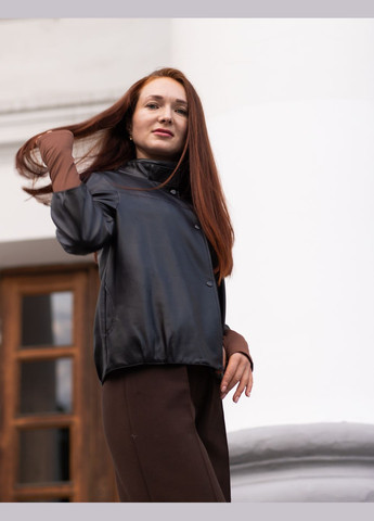 Вітровка з штучної шкіри коротка чорна No Brand (302238489}