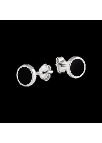 Комплект серебряный Круги с черной эмалью серьги пусеты и колье с подвесом. No Brand (362177330)