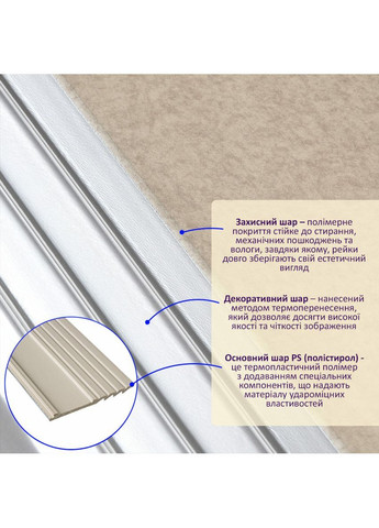 Рейка декоративна PS 2900х160х11мм Бежева зі сріблом StickerWall-SW-00002150- Sticker Wall (370563869)