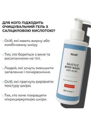 Набор против акне на теле с салициловой кислотой Triple-Action Hillary (352166436)