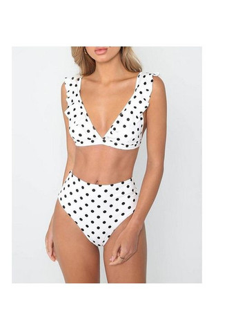 Белый летний раздельный женский купальник в горох. No Brand