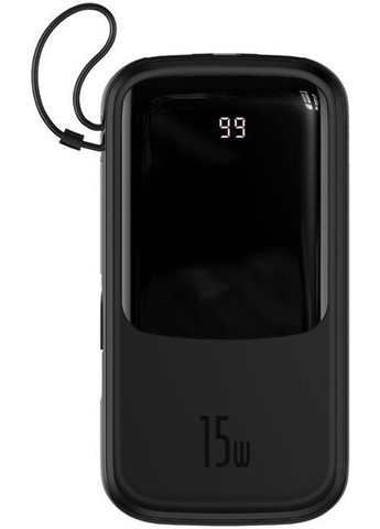 Зовнішній акумулятор із кабелем iPhone PPQDF01 Qpow 20000 mAh 15 W чорний Baseus (279554906)