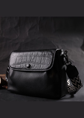 Красивая женская кроссбоди из натуральной кожи черная 22330 Vintage (329196653)