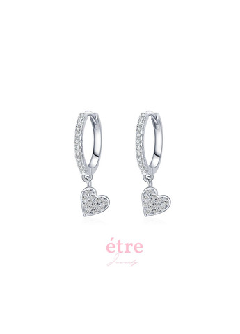 Срібні S925 сережки з висюлькою серце з камінням білих фіанітів, срібні кульчики серце подарунок дівчині СС4 Etre (292401691)