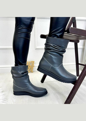 Зимние ботинки женские свободного одевания из натуральной кожи серого цвета. Vasha para