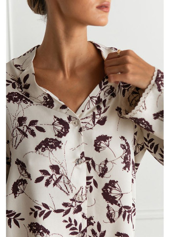 Бежевая всесезон пижамный костюм с брюками с кружевом felicity Forly