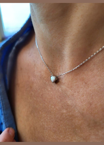 Женская серебряная цепочка колье с подвеской Сердце с Белым Опалом до см серебро 925 пробы Родированное 417 No Brand (306854523)