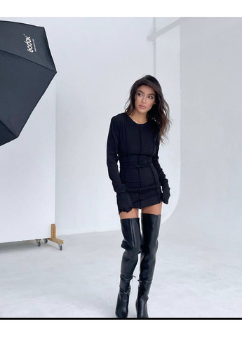 Черное праздничный, повседневный женское платье в рубчик силуэтная Avanti однотонное