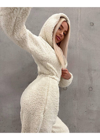 Жіночий комбінезон тедді Asi.Store.ua комбінезон-брюки світло-бежевий спортивний, повсякденний, домашній, кежуал штучне хутро