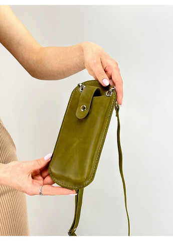 Маленька жіноча сумка для телефону з плечовим ремінцем Розмір S/ Шкіряна оливкова сумка через плече/ Сумка гаманець для карток Handmade (367280916)