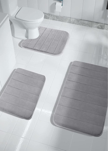 Набор ковриков для ванной и туалета с эффектом памяти 3 шт (50 х 80 см, 40 х 60 см и U-образный 50 х 50 см) Серый Aquarius (281327220)