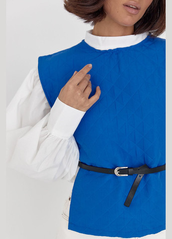 Синяя блуза с объемными рукавами с поясом Lurex