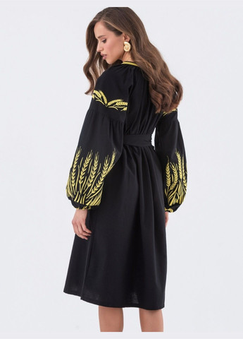 платье чёрное цвета с вышивкой и поясом Dressa (293508754)