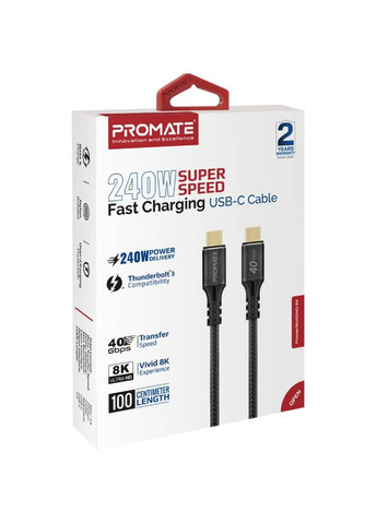Кабель USB-C-USB-C 2 м (powerbolt240-2m.black) Promate (323097636)