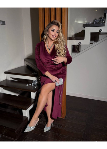 Бордовое праздничный, коктейльное, вечернее элегантное платье с имитацией запаха и драпировкой 💫💫💫 силуэтная Україна однотонное