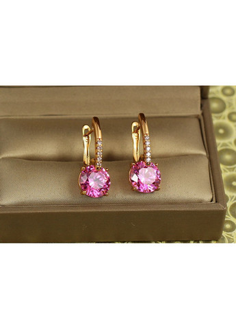 Серьги Стрелка с большим розовым камнем 2,7 см золотистые Xuping Jewelry (362571283)