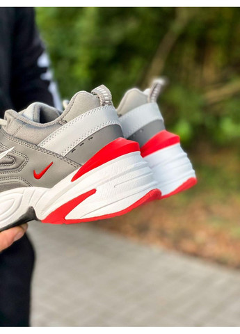 Серые демисезонные кроссовки мужские nike m2k tekno grey red найк м2к текно No Brand