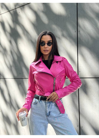 Малинова демісезонна куртка-косуха жіноча з екошкіри чорна 00298 No Brand