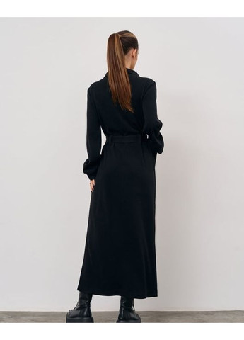 Чорна повсякденний, кежуал ангорова сукня з накладними кишенями ISSA PLUS однотонна