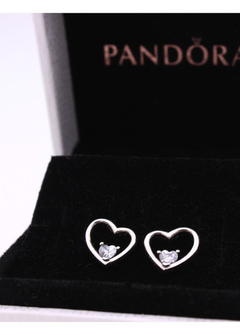 Срібні сережки Пандора "Асиметричні серця" 297813CZ Kabluchka (355347598)