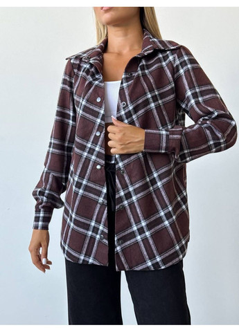 Коричневая повседневный рубашка в клетку Vione с длинным рукавом