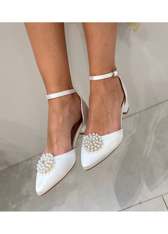 No Brand Женские туфли Свадебные атласные с брошью жемчуг цветок (снимается) 4 см белый з текстиль, — (351394607)