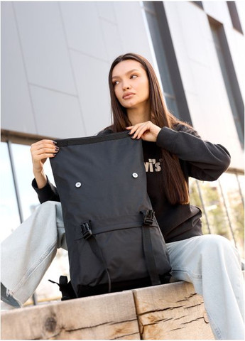 Женский тканевый рюкзак роллтоп с отделением под ноутбук Черный (6040301641) Sambag (361244607)