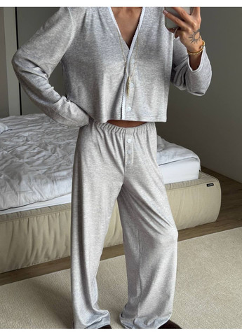 Сіра зимня жіноча піжама трійка сорочка + топ + брюки Asi.Store.ua