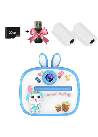 Фотоапарат миттєвого друку дитячий Кролик на 48 Мг з фронтальною камерою Синій (481) No Brand (338222918)