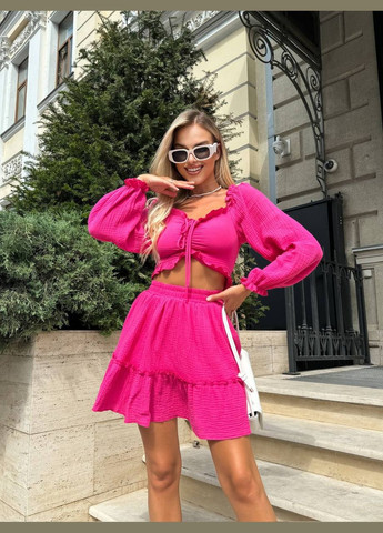 Жіночий двійка блуза і спідниця рожевий No Brand костюм (322425663)