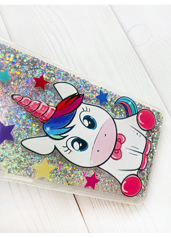 Чохол з плаваючими блискітками на Xiaomi Redmi 13C / Poco C65 Сріблястий Єдиноріг (принт 102) CASE CONTROL (360670807)