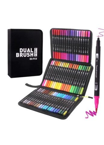 Набор двусторонних маркеров на водной основе Color pencil AND 60 шт \ Набор маркеров-линеров и маркеров-кистей No Brand (345637715)