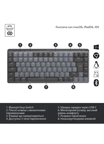 Клавіатура (920-010780) Logitech MX Mechanical Mini Minimalist UA Graphite (356149394)