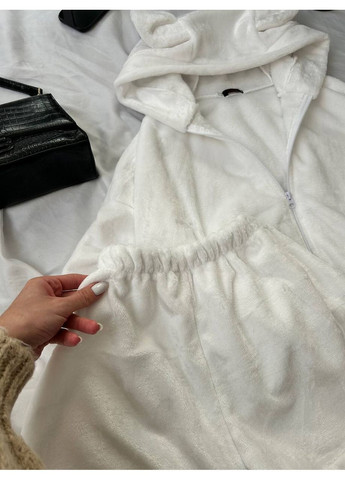 Белая зимняя махровая пижама с ушками свитшот + шорты No Brand