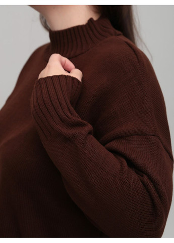 Коричневый зимний свитер женский коричневый свободный с горлом джемпер Karon Вільна