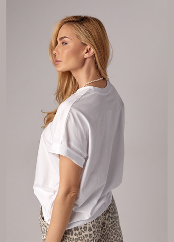 Белая летняя женская футболка oversize с надписью amore pasta wine Lurex
