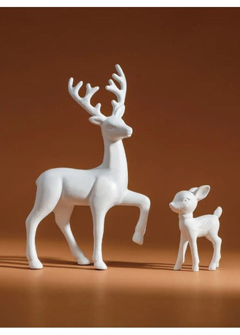 Набор новогодних фигурок оленей белый 15 см и 6 см, декоративные рождественские статуэтки для дома и интерьера No Brand (362961361)