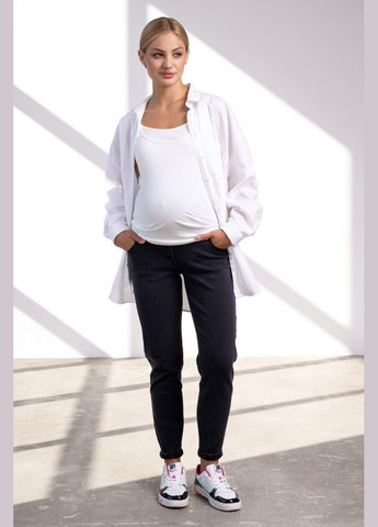 Комфортные джинсы для беременных Mom Jeans черно-серые с высокой спинкой Юла мама - (285739091)