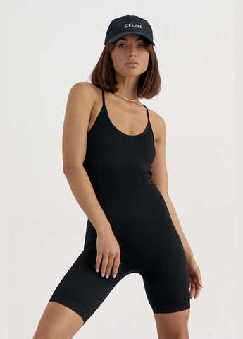 Женский спортивный комбинезон на бретелях Liton комбинезон-шорты однотонный чёрный спортивный полиамид, эластан