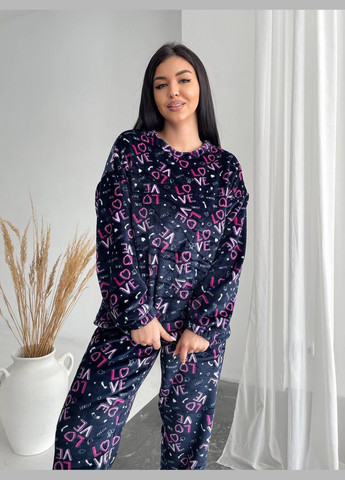 Темно-синяя всесезон пижама кофта + брюки No Brand