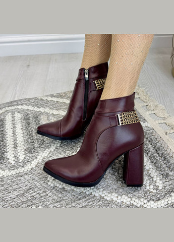 Осенние ботинки кожаные бордовые женские на каблуке, демисезонные. 39 размер Vasha para