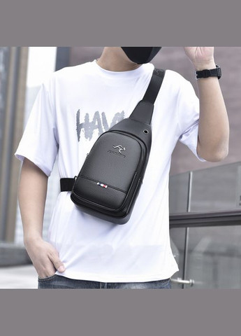 Чоловіча сумка-слінг на груди Кенгуру з екошкіри з металевою фурнітурою чорна (sku_1400) No Brand (346078118)