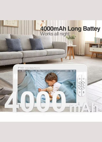 Рідіоняня Baby Monitor з 7-дюймовим ЖК-монітором/акумулятор 4000 mah/355 град/поворотна та вимірюванням температури () OnePro SM-70PTZ (318307614)